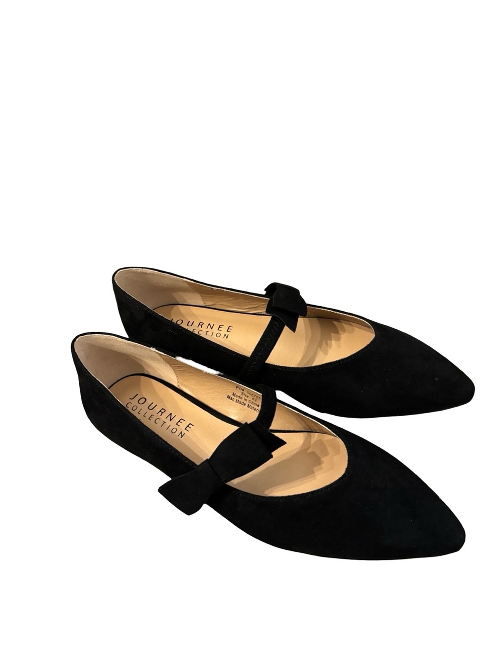 Journee Collection Black Bow Preppy Mary Jane Pointed Flats
